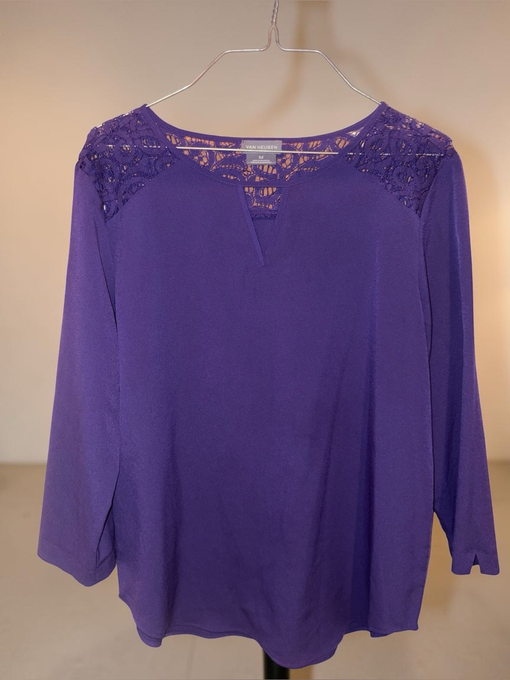 Van Heusen Plum Lace Yoke Long Sleeve Blouse